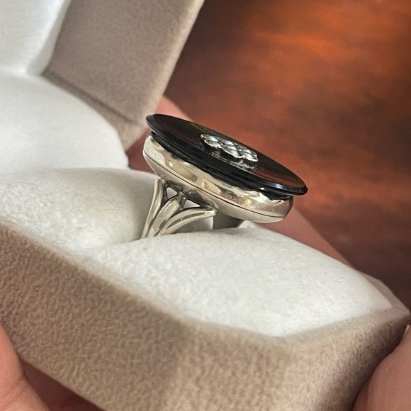 Antique Victorian style black onyx & pearl solid sterling silver size 6.75 ring - Picture 7 of 10